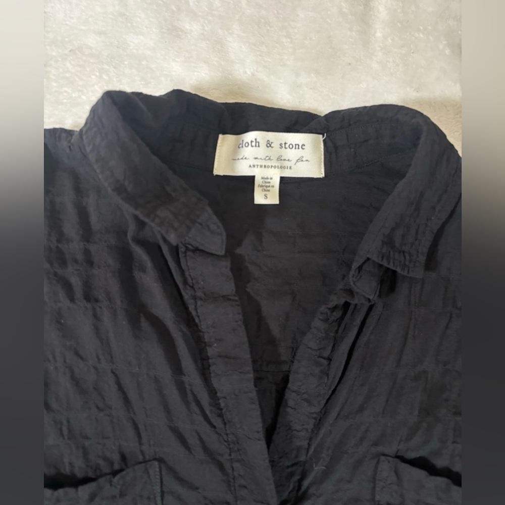 Anthropologie Black Textured Button Down Shirt - Picture 2 of 5